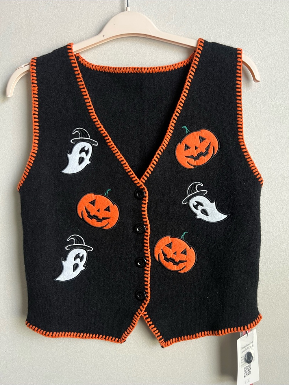Women’s Halloween Pumpkin & Ghost Vest - Black and Orange